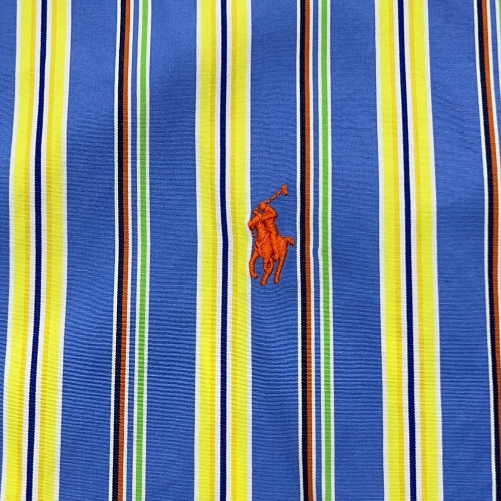 Ralph Lauren Button Down Shirt Men's Large Blue Yellow Striped Long Sleeve - Picture 6 of 13